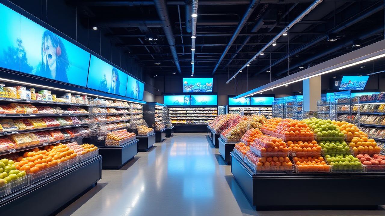 Kesibukan pasar raya moden yang teratur